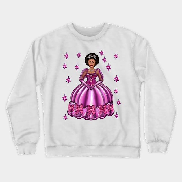 Princess -  Black Afro Princess in purple with stars v  ! beautiful  black girl with Afro hair, brown eyes and light brown skin. Hair love ! Crewneck Sweatshirt by Artonmytee